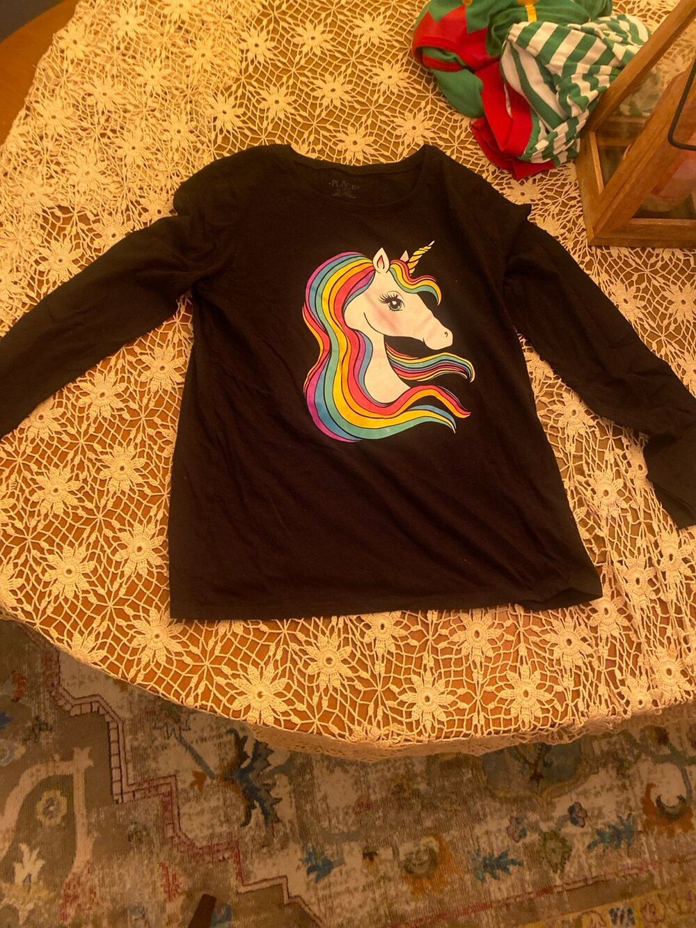 Children's Place Black L/S Tee with Unicorn Size 16